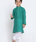  Teal Green And White Pure Cotton Kurta Pyjama Set