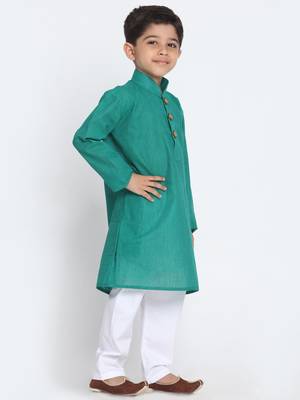  Teal Green And White Pure Cotton Kurta Pyjama Set 2