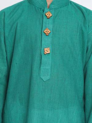 Teal Green And White Pure Cotton Kurta Pyjama Set 3