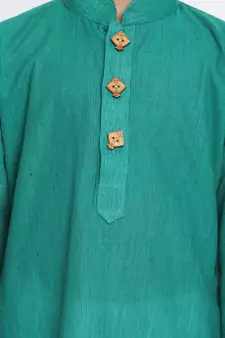  Teal Green And White Pure Cotton Kurta Pyjama Set