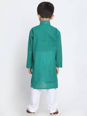  Teal Green And White Pure Cotton Kurta Pyjama Set 4