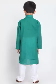  Teal Green And White Pure Cotton Kurta Pyjama Set