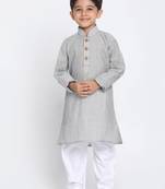  Ash Grey And White Pure Cotton Kurta Pyjama Set