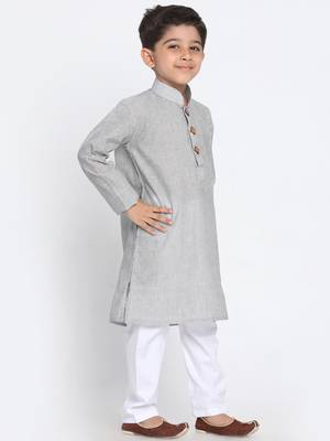  Ash Grey And White Pure Cotton Kurta Pyjama Set 2