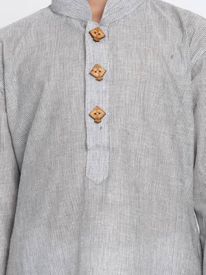  Ash Grey And White Pure Cotton Kurta Pyjama Set 3