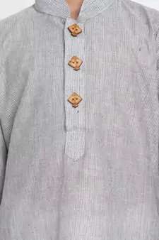  Ash Grey And White Pure Cotton Kurta Pyjama Set