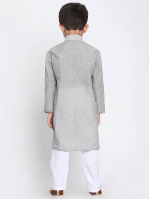  Ash Grey And White Pure Cotton Kurta Pyjama Set 4