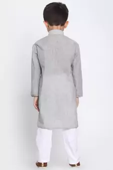  Ash Grey And White Pure Cotton Kurta Pyjama Set