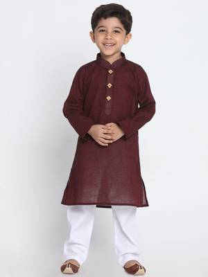  Garnet Maroon And White Pure Cotton Kurta Pyjama Set 1