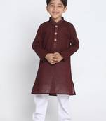  Garnet Maroon And White Pure Cotton Kurta Pyjama Set