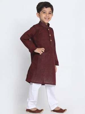  Garnet Maroon And White Pure Cotton Kurta Pyjama Set 2