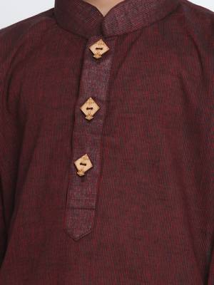  Garnet Maroon And White Pure Cotton Kurta Pyjama Set 3
