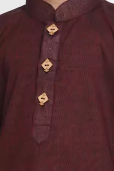  Garnet Maroon And White Pure Cotton Kurta Pyjama Set
