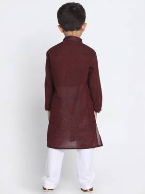  Garnet Maroon And White Pure Cotton Kurta Pyjama Set 4