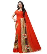 Orange printed georgette saree with blouse