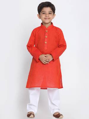 Red Printed Cotton Boys-Kurta-Pyjama 1