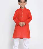 Red Printed Cotton Boys-Kurta-Pyjama