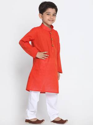 Red Printed Cotton Boys-Kurta-Pyjama 2