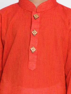 Red Printed Cotton Boys-Kurta-Pyjama 3
