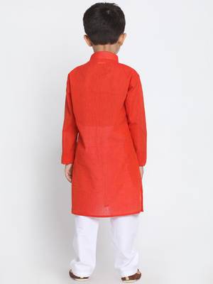 Red Printed Cotton Boys-Kurta-Pyjama 4