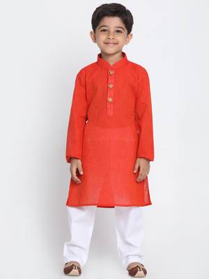 Red Printed Cotton Boys-Kurta-Pyjama 5
