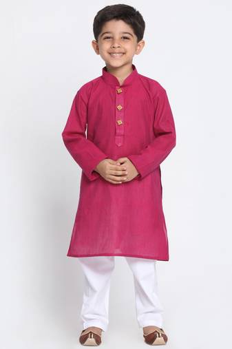 Purple Printed Cotton Boys-Kurta-Pyjama