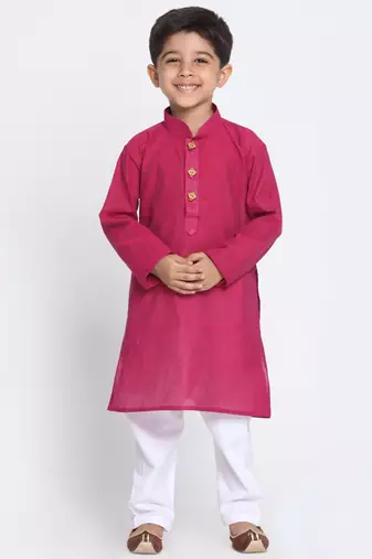 Purple Printed Cotton Boys-Kurta-Pyjama