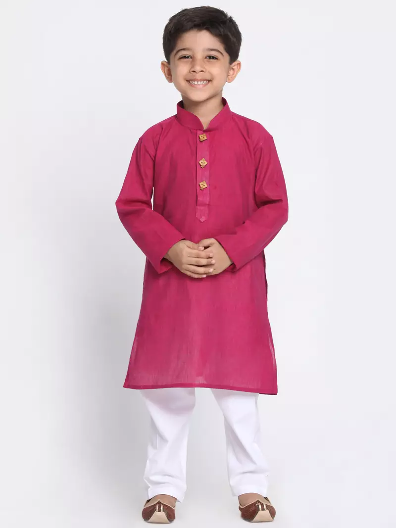 Purple Printed Cotton Boys-Kurta-Pyjama