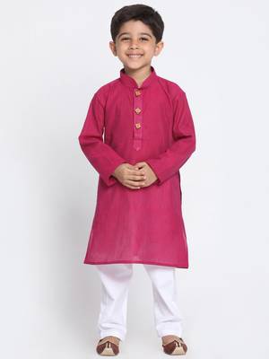 Purple Printed Cotton Boys-Kurta-Pyjama 2