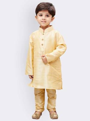 Gold Printed Silk Blend Boys-Kurta-Pyjama 1
