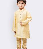 Gold Printed Silk Blend Boys-Kurta-Pyjama