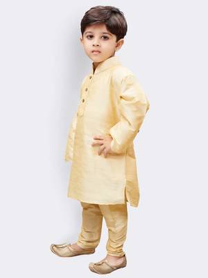 Gold Printed Silk Blend Boys-Kurta-Pyjama 3