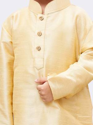 Gold Printed Silk Blend Boys-Kurta-Pyjama 4