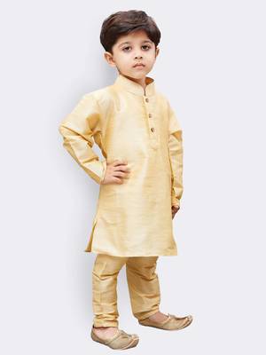 Gold Printed Silk Blend Boys-Kurta-Pyjama 5