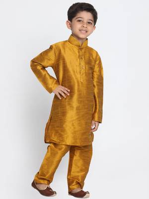  Mustard Silk Blend Kurta Pyjama Set 2