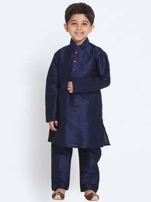 Orange Printed Silk Blend Boys Kurta Pyjama 1