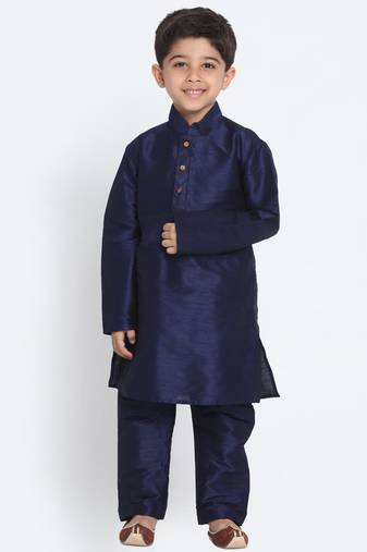 Orange Printed Silk Blend Boys Kurta Pyjama