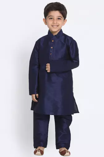 Orange Printed Silk Blend Boys Kurta Pyjama