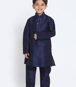 Orange Printed Silk Blend Boys Kurta Pyjama