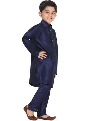 Orange Printed Silk Blend Boys Kurta Pyjama 2