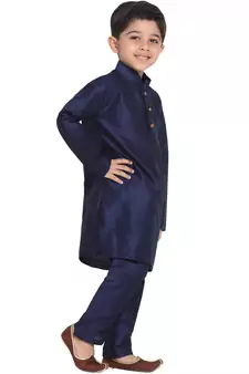 Orange Printed Silk Blend Boys Kurta Pyjama