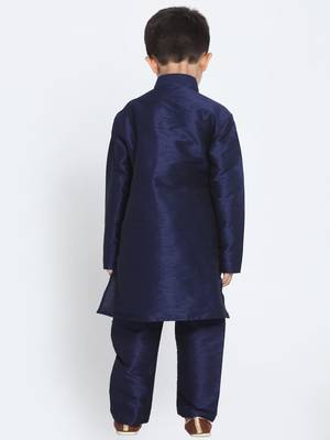 Orange Printed Silk Blend Boys Kurta Pyjama 4