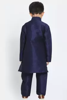 Orange Printed Silk Blend Boys Kurta Pyjama