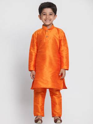 Gold Printed Silk Blend  Kurta Pyjama 1