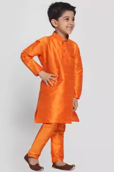 Gold Printed Silk Blend  Kurta Pyjama