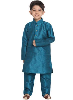  Turquoise Silk Blend Kurta Pyjama Set 1