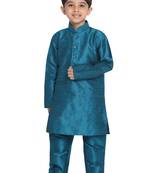  Turquoise Silk Blend Kurta Pyjama Set