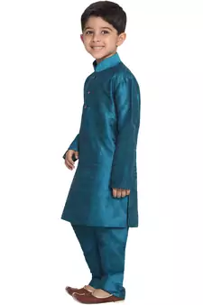  Turquoise Silk Blend Kurta Pyjama Set