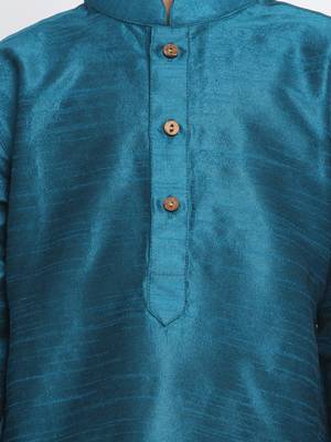  Turquoise Silk Blend Kurta Pyjama Set 3