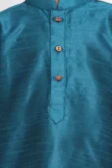  Turquoise Silk Blend Kurta Pyjama Set